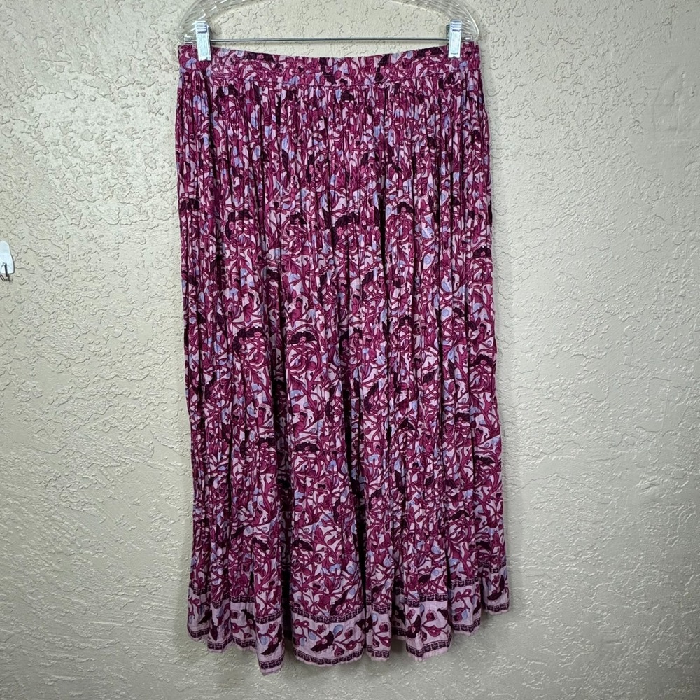 VTG Womens Crinkle Broomstick Maxi Skirt Sz L Pink Boho Gypsy Gauzy India Cotton